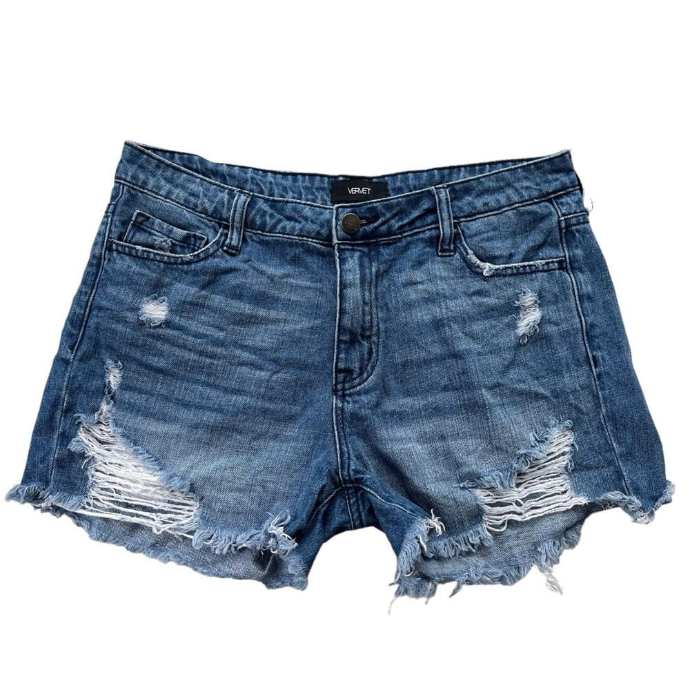 Vervet Women’s Small, Medium Wash, Denim High Rise Distressed Jean Shorts #VT371